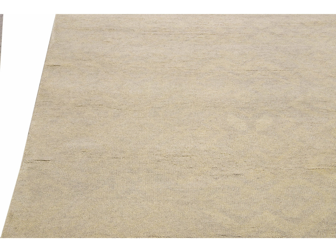Modern Moroccan Style Handmade Seamless Beige Wool Rug