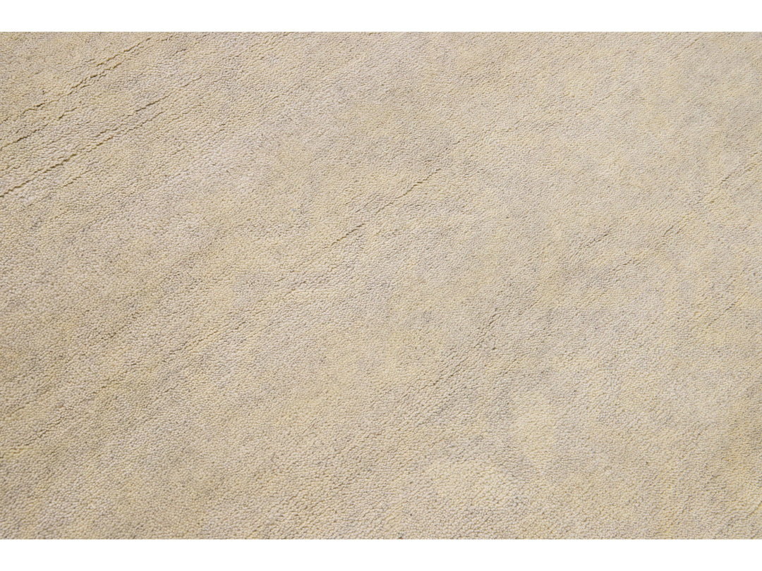 Modern Moroccan Style Handmade Seamless Beige Wool Rug