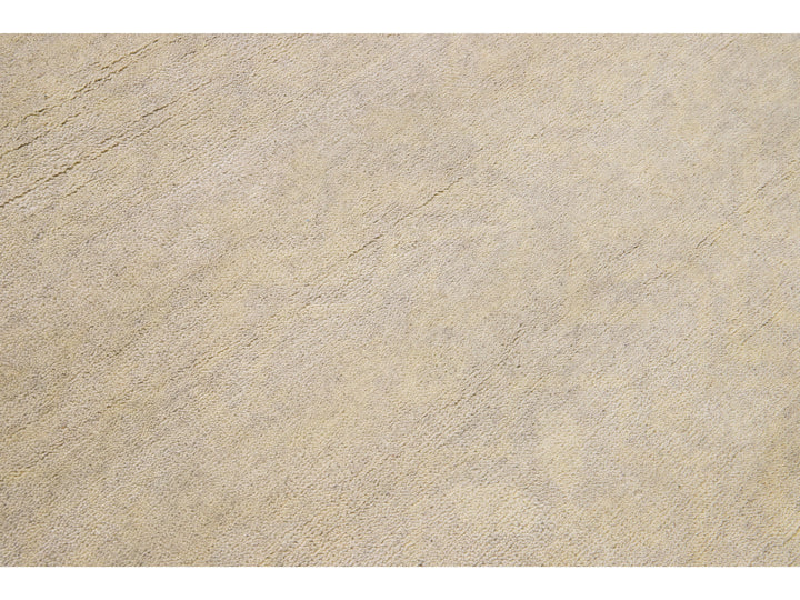 Modern Moroccan Style Handmade Seamless Beige Wool Rug