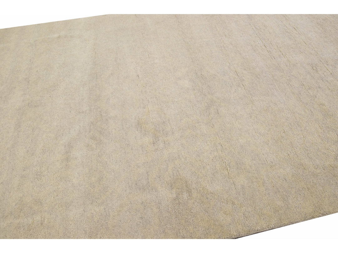 Modern Moroccan Style Handmade Seamless Beige Wool Rug