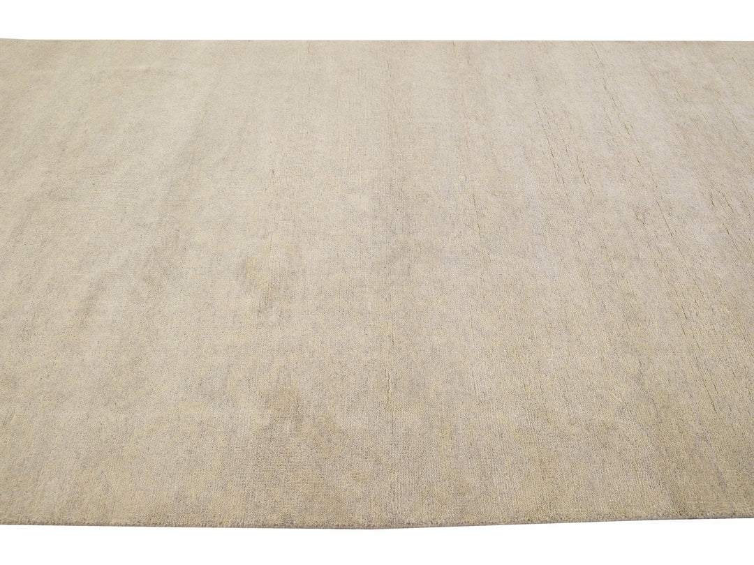 Modern Moroccan Style Handmade Seamless Beige Wool Rug