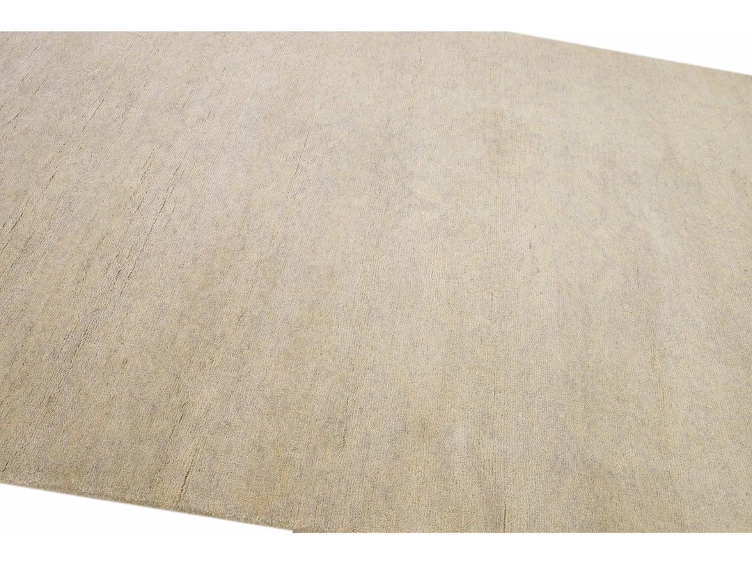 Modern Moroccan Style Handmade Seamless Beige Wool Rug
