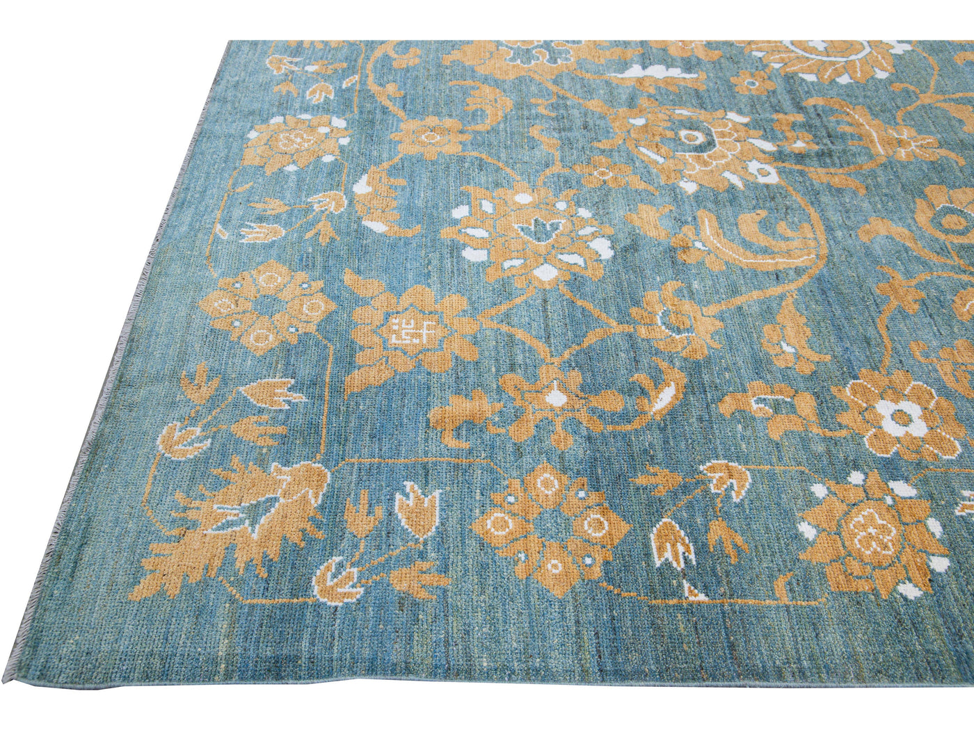 Modern Oushak Blue Handmade Tribal Floral Oversize Wool Rug