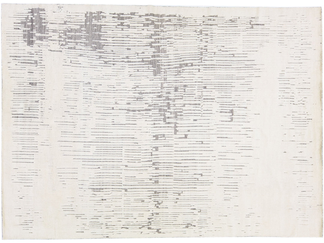 Modern Moroccan Style Handmade Ivory Wool Rug with Abstract Design by Apadana