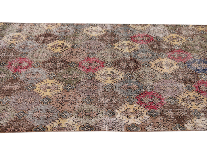 Vintage Turkish Deco Wool Rug 4 X 9