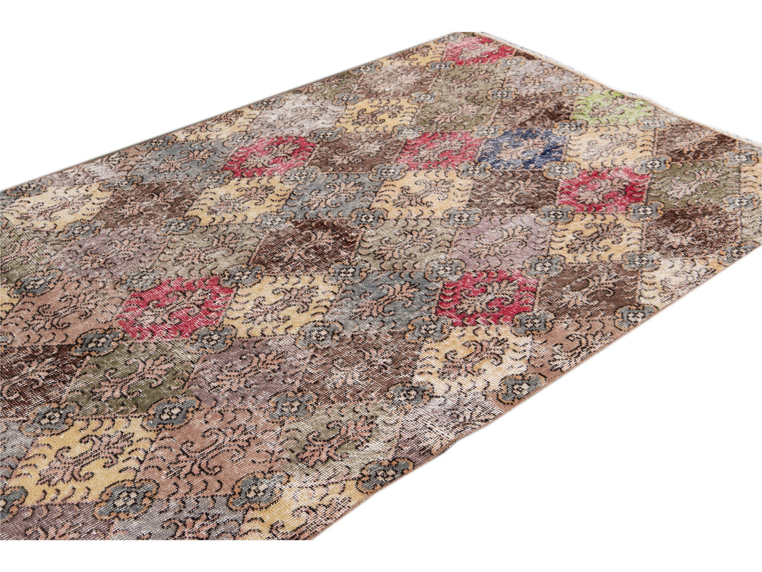Vintage Turkish Deco Wool Rug 4 X 9