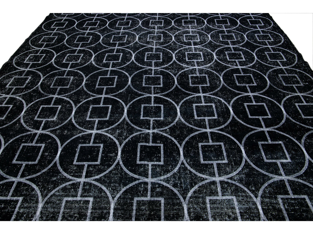 Black Modern Turkish Handmade Geometric Pattern Wool Rug