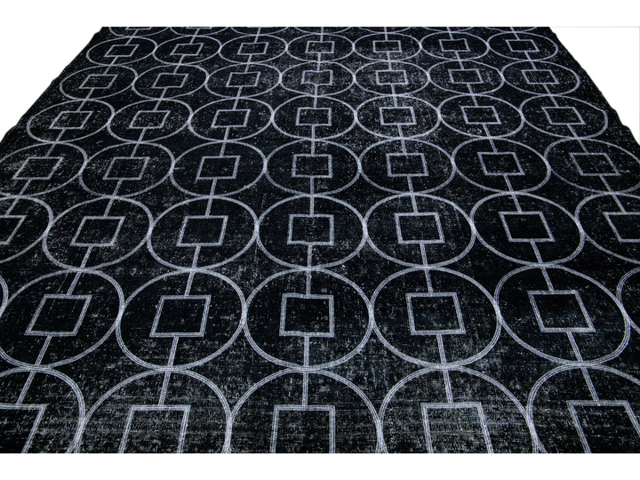 Black Modern Turkish Handmade Geometric Pattern Wool Rug