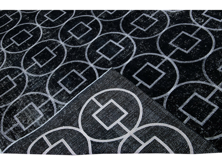 Black Modern Turkish Handmade Geometric Pattern Wool Rug