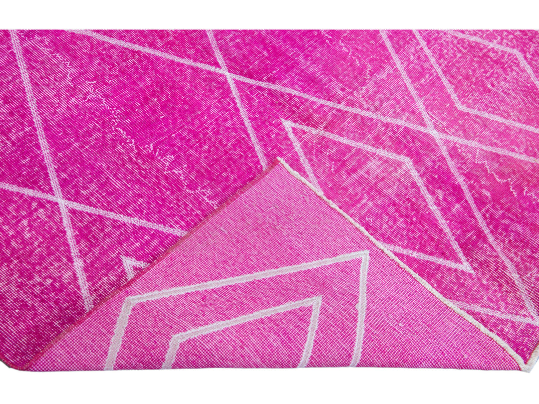 Pink Modern Turkish Handmade Tribal Pattern Wool Rug