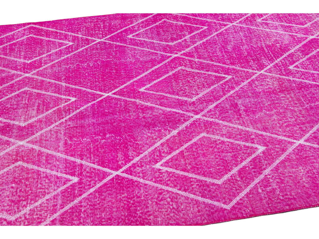 Pink Modern Turkish Handmade Tribal Pattern Wool Rug