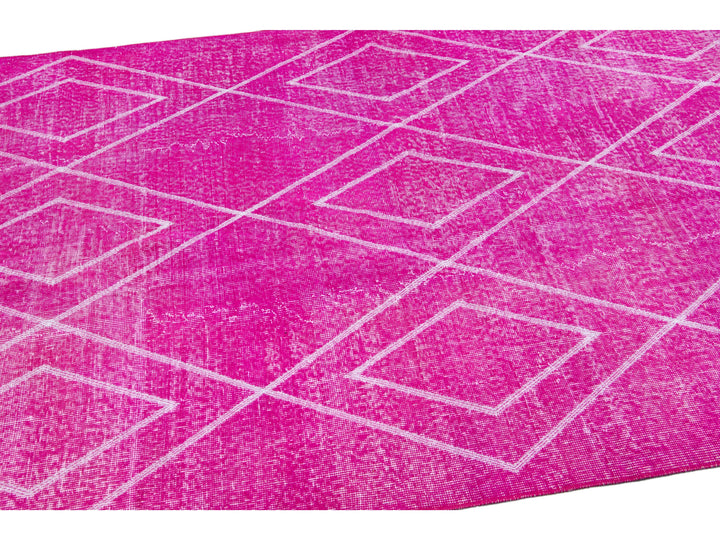 Pink Modern Turkish Handmade Tribal Pattern Wool Rug