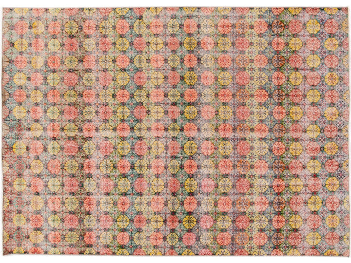 Vintage Turkish Deco Wool Rug 7 X 9