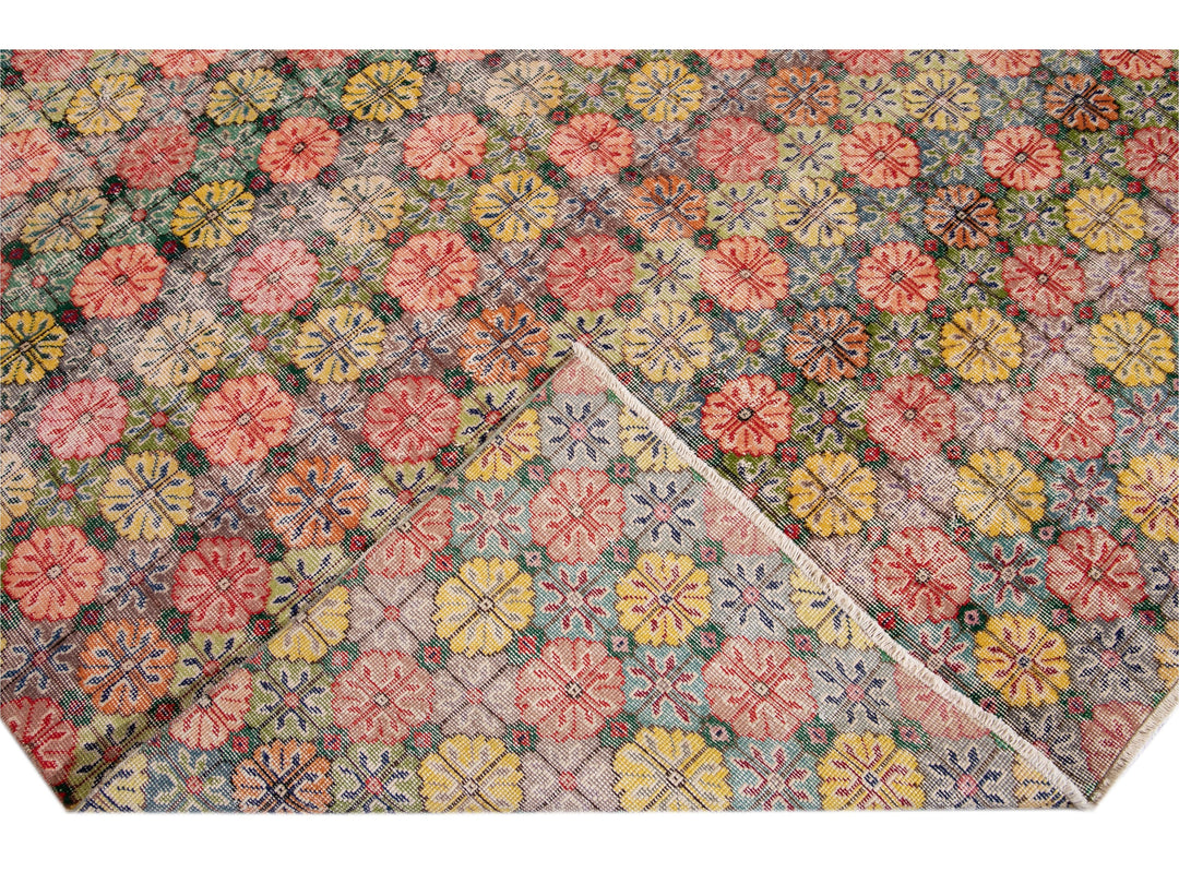 Vintage Turkish Deco Wool Rug 7 X 9