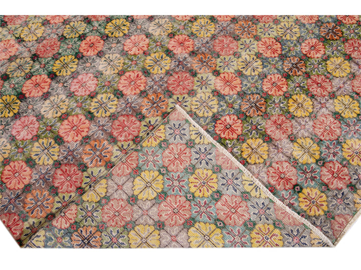 Vintage Turkish Deco Wool Rug 7 X 9