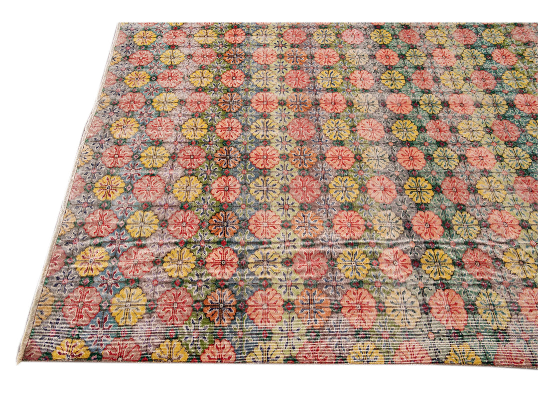 Vintage Turkish Deco Wool Rug 7 X 9