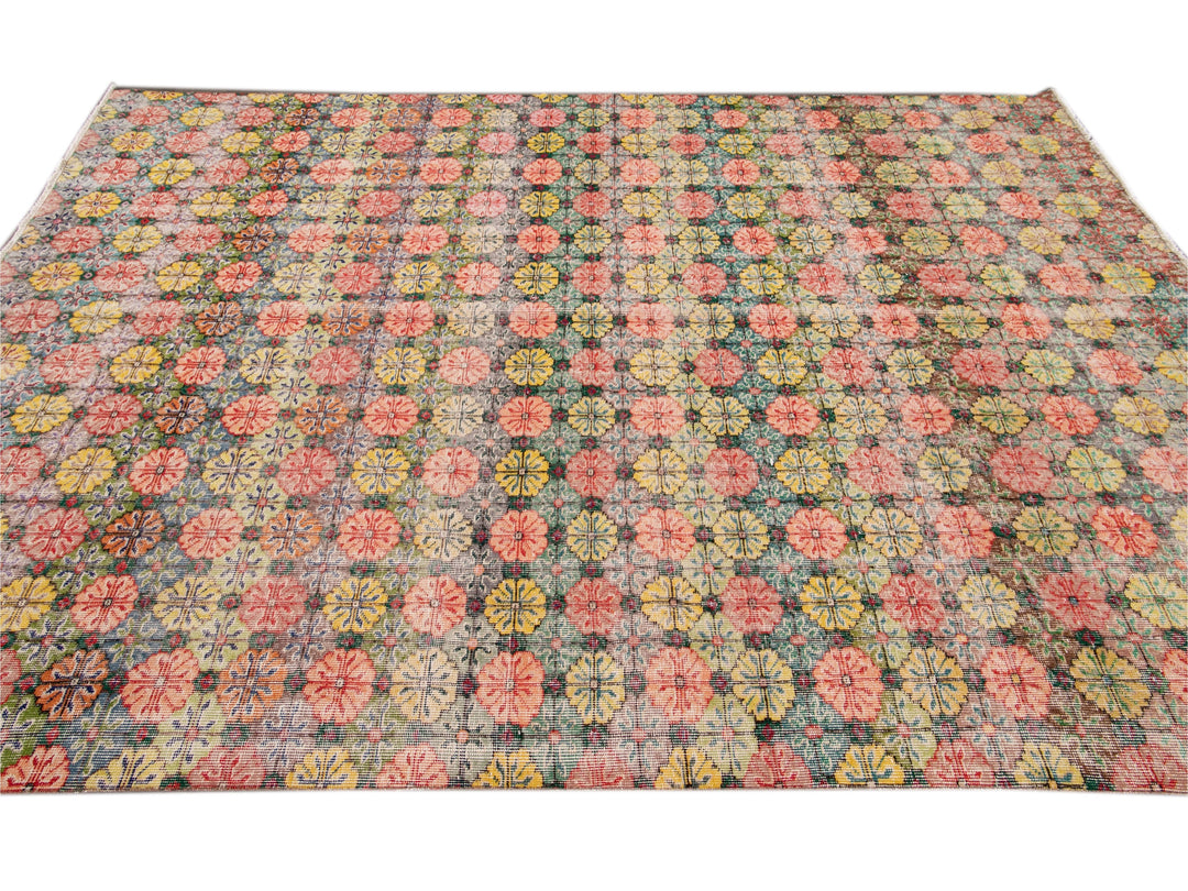 Vintage Turkish Deco Wool Rug 7 X 9