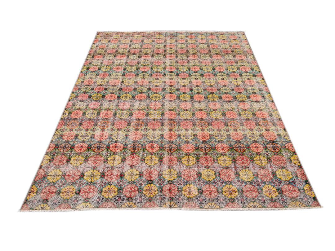 Vintage Turkish Deco Wool Rug 7 X 9