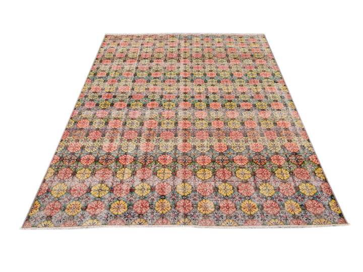 Vintage Turkish Deco Wool Rug 7 X 9