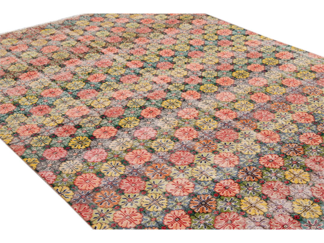 Vintage Turkish Deco Wool Rug 7 X 9
