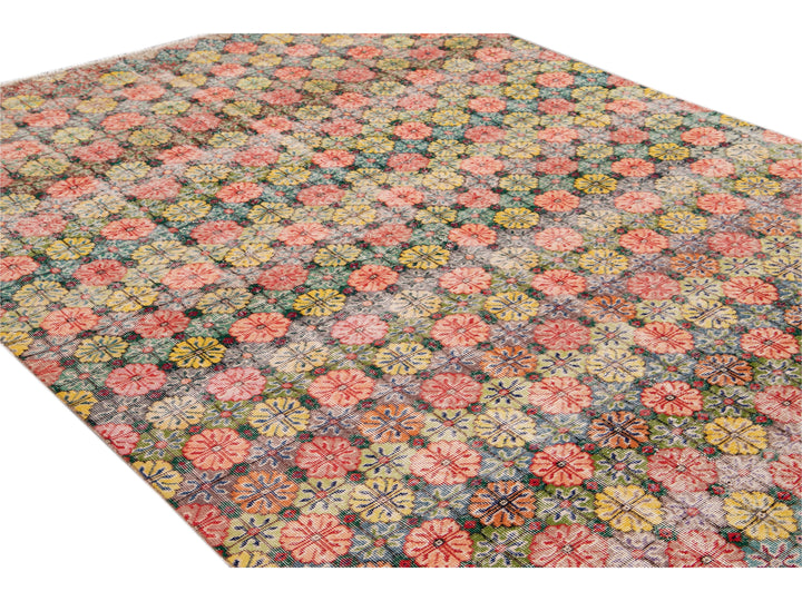 Vintage Turkish Deco Wool Rug 7 X 9