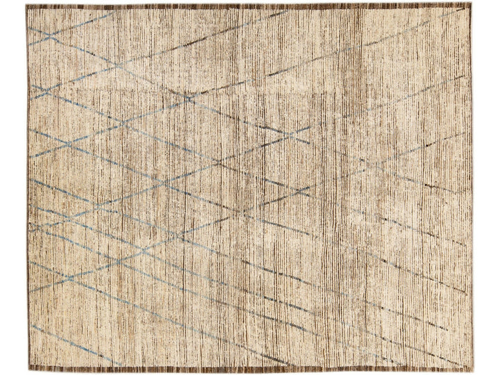 Brown Modern Moroccan Style Handmade Tribal Pattern Boho Wool Rug