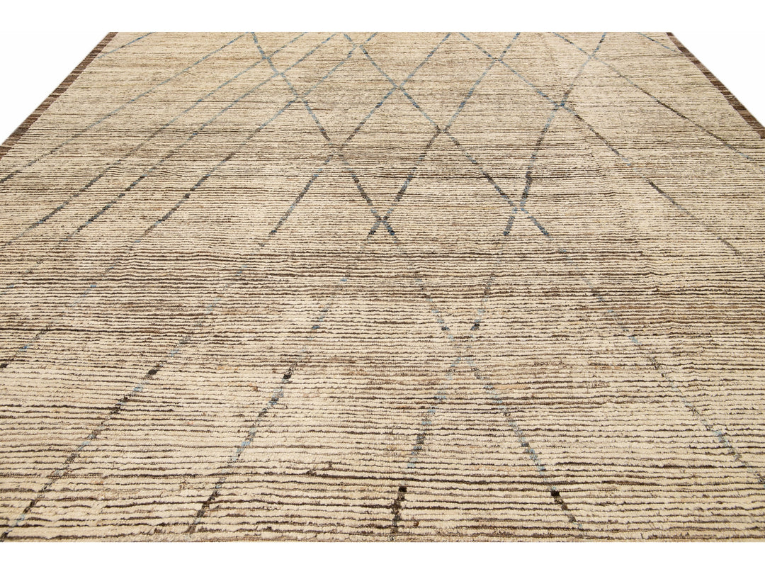 Brown Modern Moroccan Style Handmade Tribal Pattern Boho Wool Rug