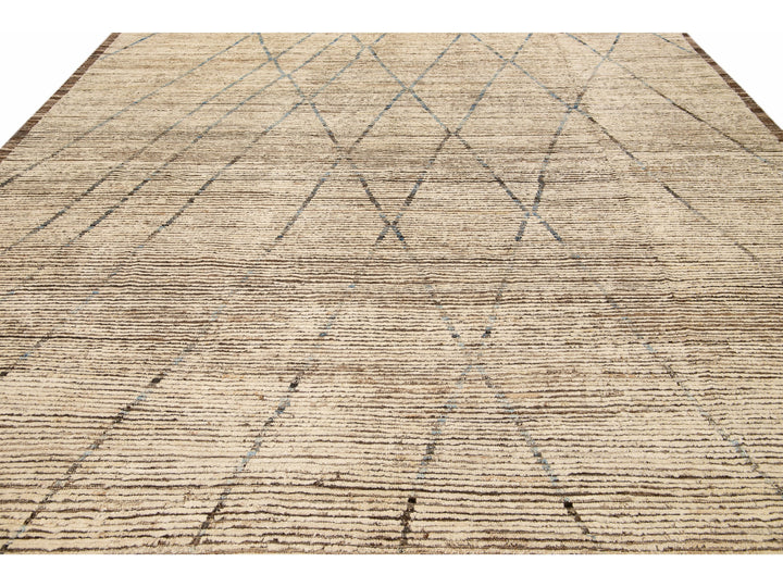 Brown Modern Moroccan Style Handmade Tribal Pattern Boho Wool Rug