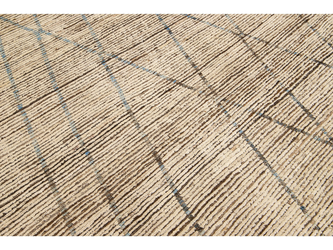 Brown Modern Moroccan Style Handmade Tribal Pattern Boho Wool Rug