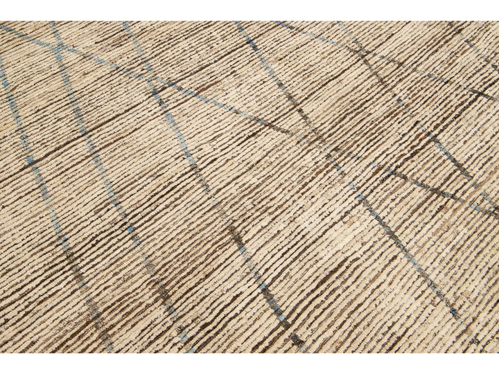 Brown Modern Moroccan Style Handmade Tribal Pattern Boho Wool Rug