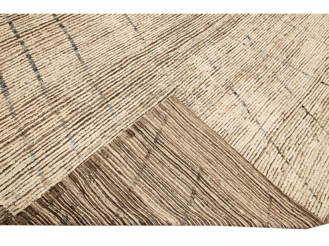 Brown Modern Moroccan Style Handmade Tribal Pattern Boho Wool Rug