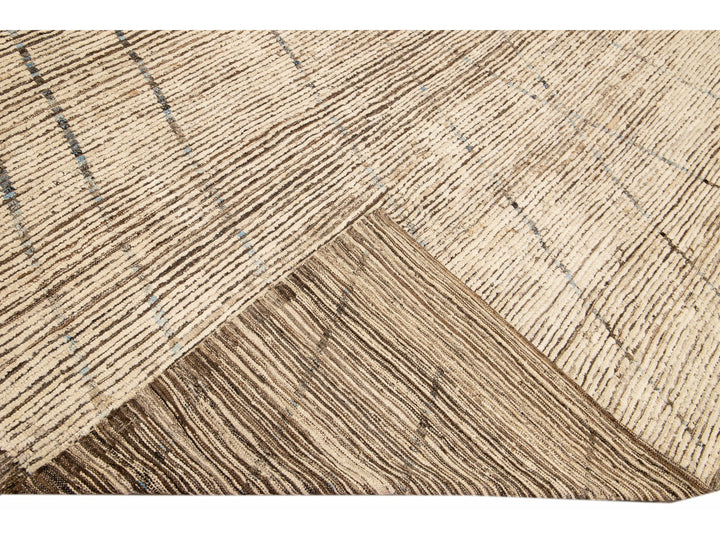 Brown Modern Moroccan Style Handmade Tribal Pattern Boho Wool Rug