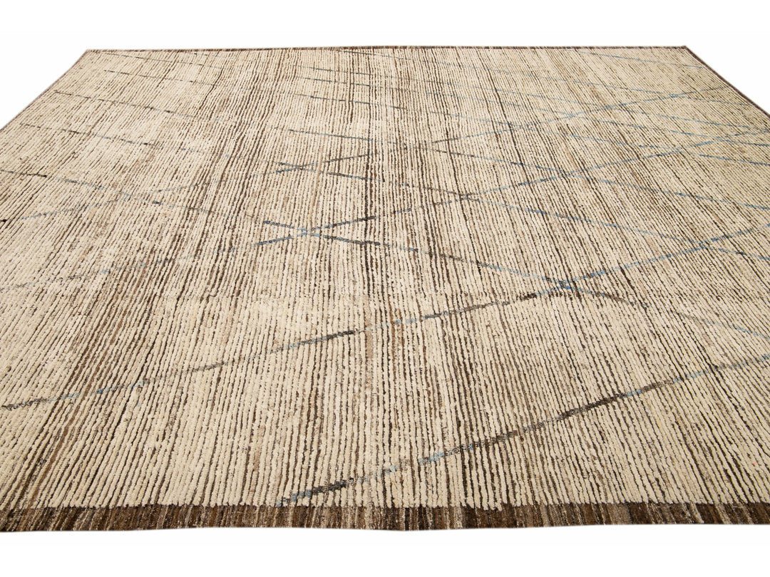 Brown Modern Moroccan Style Handmade Tribal Pattern Boho Wool Rug