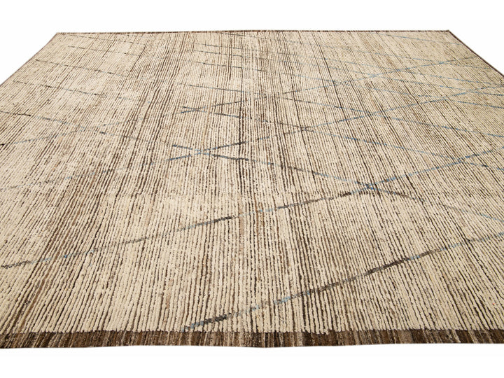 Brown Modern Moroccan Style Handmade Tribal Pattern Boho Wool Rug