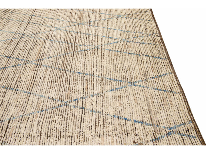 Brown Modern Moroccan Style Handmade Tribal Pattern Boho Wool Rug