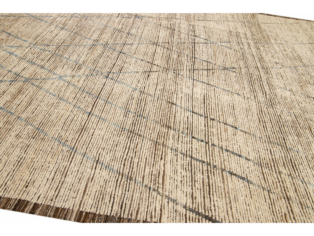 Brown Modern Moroccan Style Handmade Tribal Pattern Boho Wool Rug