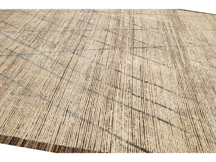 Brown Modern Moroccan Style Handmade Tribal Pattern Boho Wool Rug