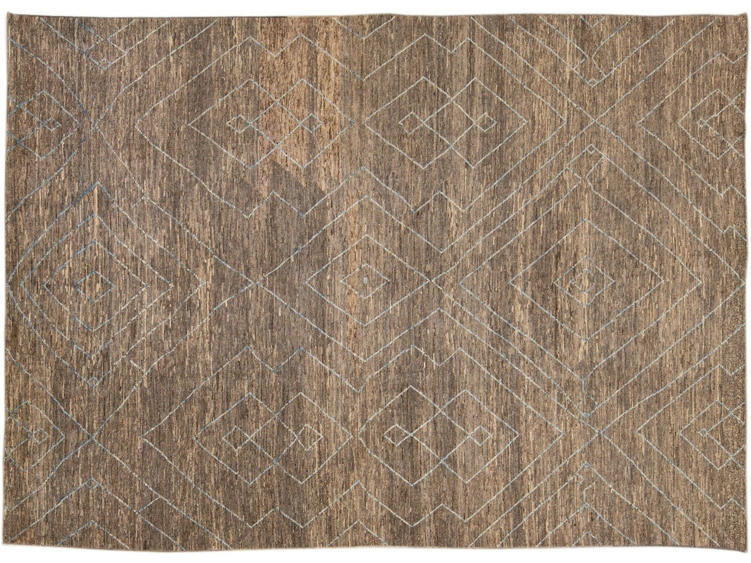 Modern Moroccan Style Handmade Geometric Pattern Brown Wool Rug
