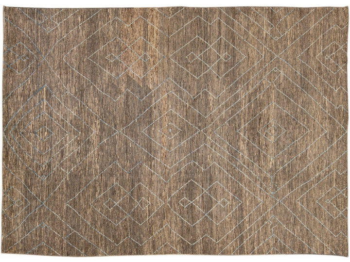 Modern Moroccan Style Handmade Geometric Pattern Brown Wool Rug