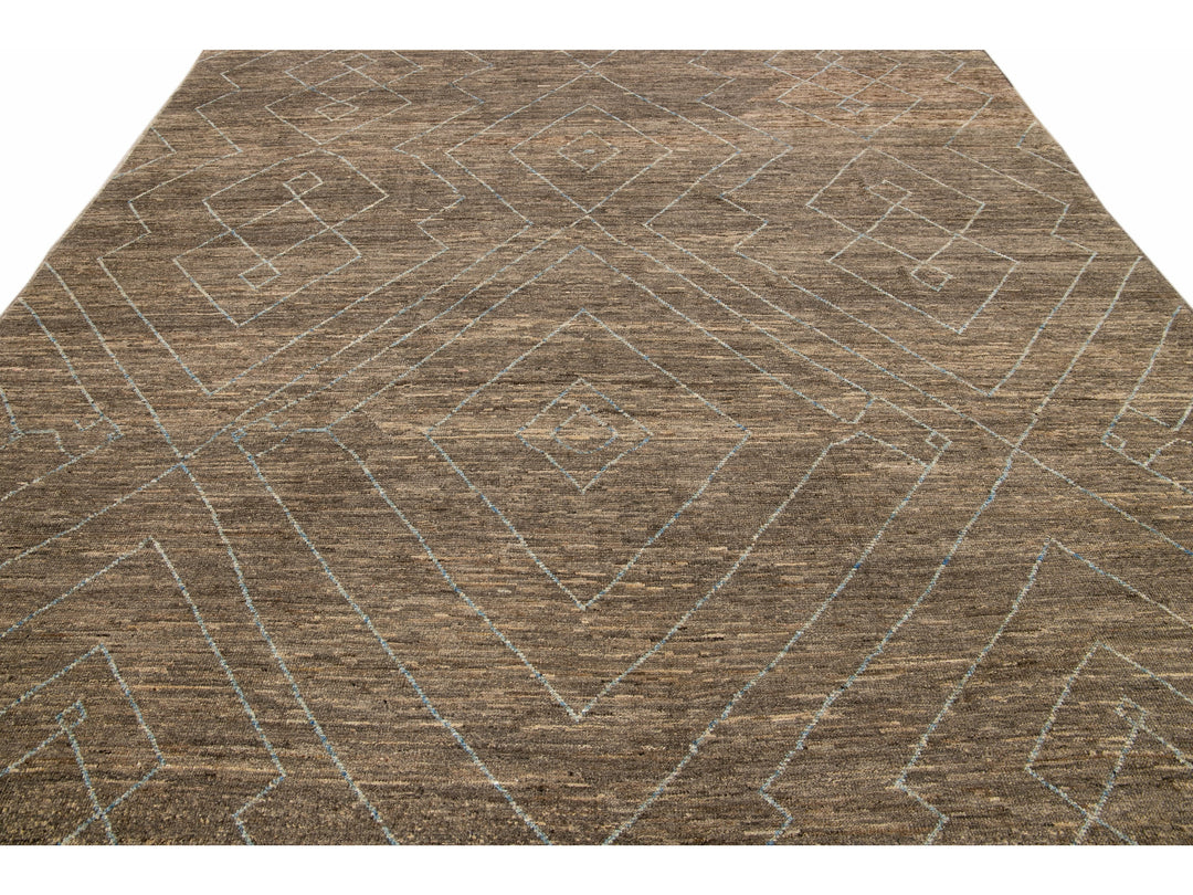 Modern Moroccan Style Handmade Geometric Pattern Brown Wool Rug