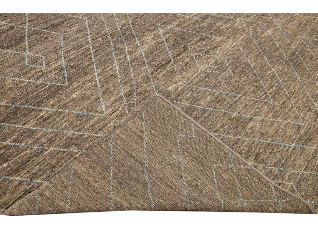 Modern Moroccan Style Handmade Geometric Pattern Brown Wool Rug