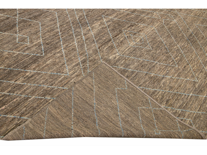 Modern Moroccan Style Handmade Geometric Pattern Brown Wool Rug