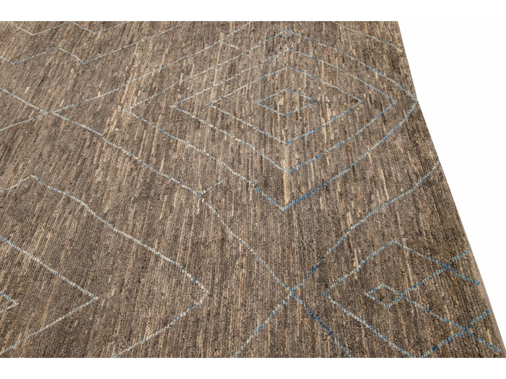 Modern Moroccan Style Handmade Geometric Pattern Brown Wool Rug