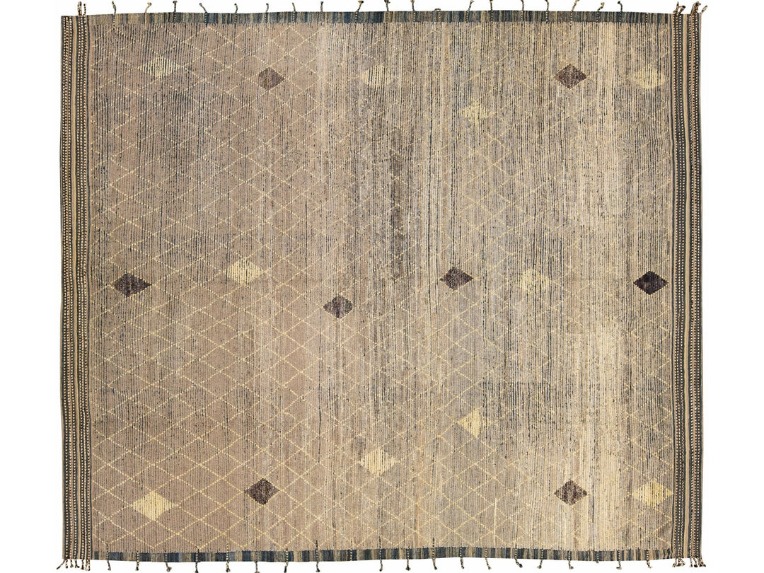 Modern Brown Moroccan Style Handmade Diamond Pattern Oversize Wool Rug