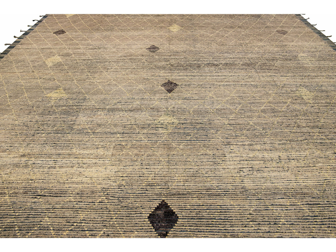 Modern Brown Moroccan Style Handmade Diamond Pattern Oversize Wool Rug