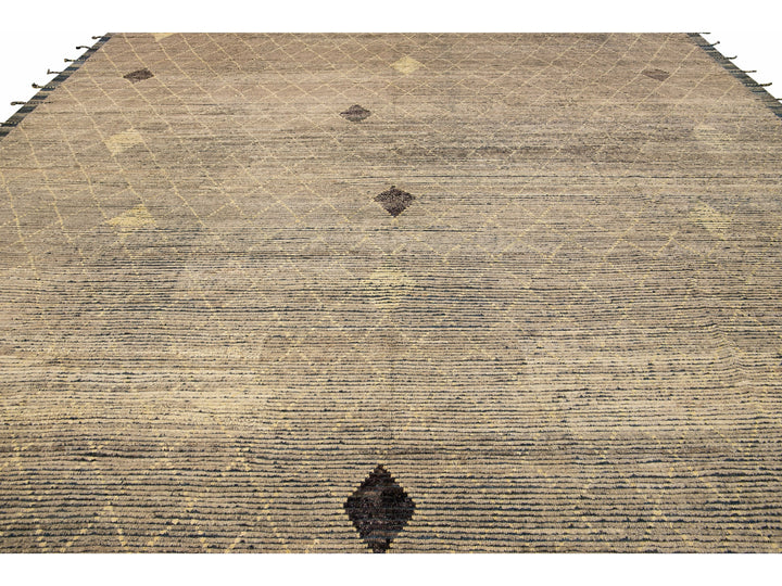 Modern Brown Moroccan Style Handmade Diamond Pattern Oversize Wool Rug