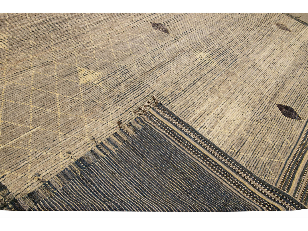 Modern Brown Moroccan Style Handmade Diamond Pattern Oversize Wool Rug