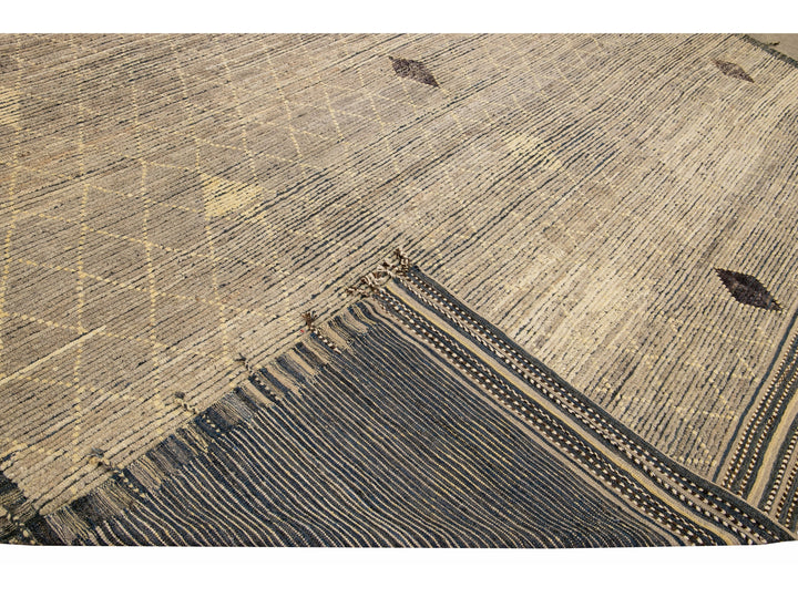 Modern Brown Moroccan Style Handmade Diamond Pattern Oversize Wool Rug