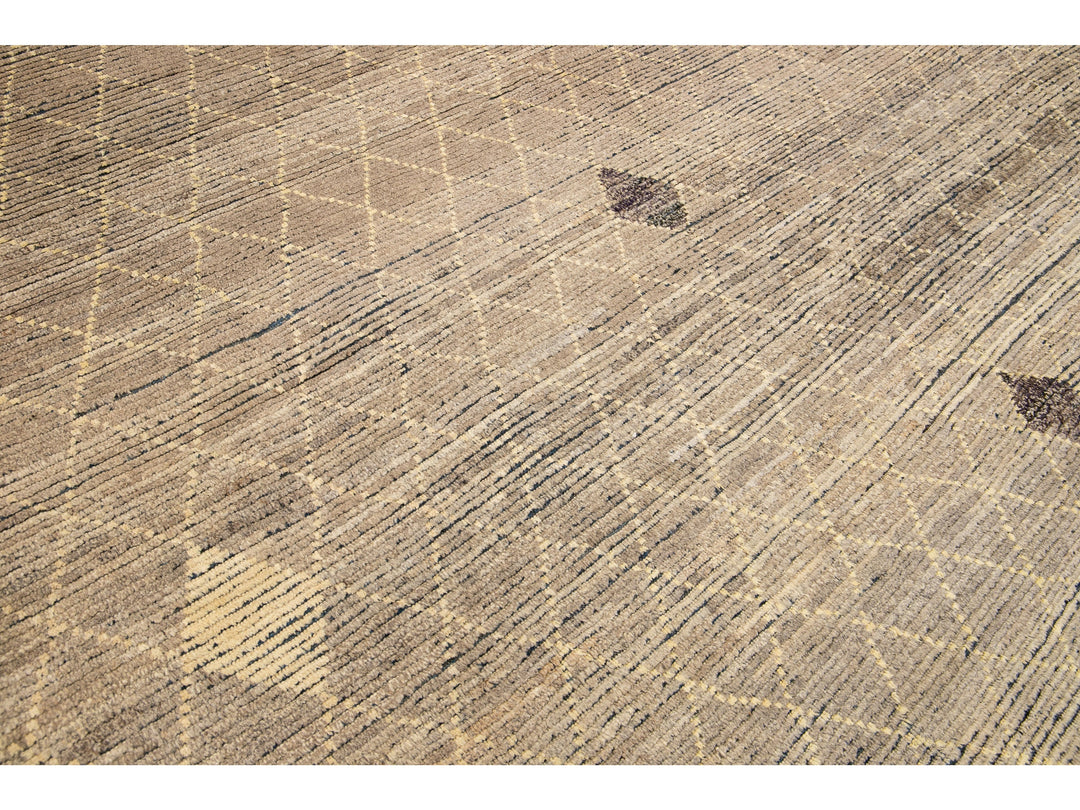 Modern Brown Moroccan Style Handmade Diamond Pattern Oversize Wool Rug