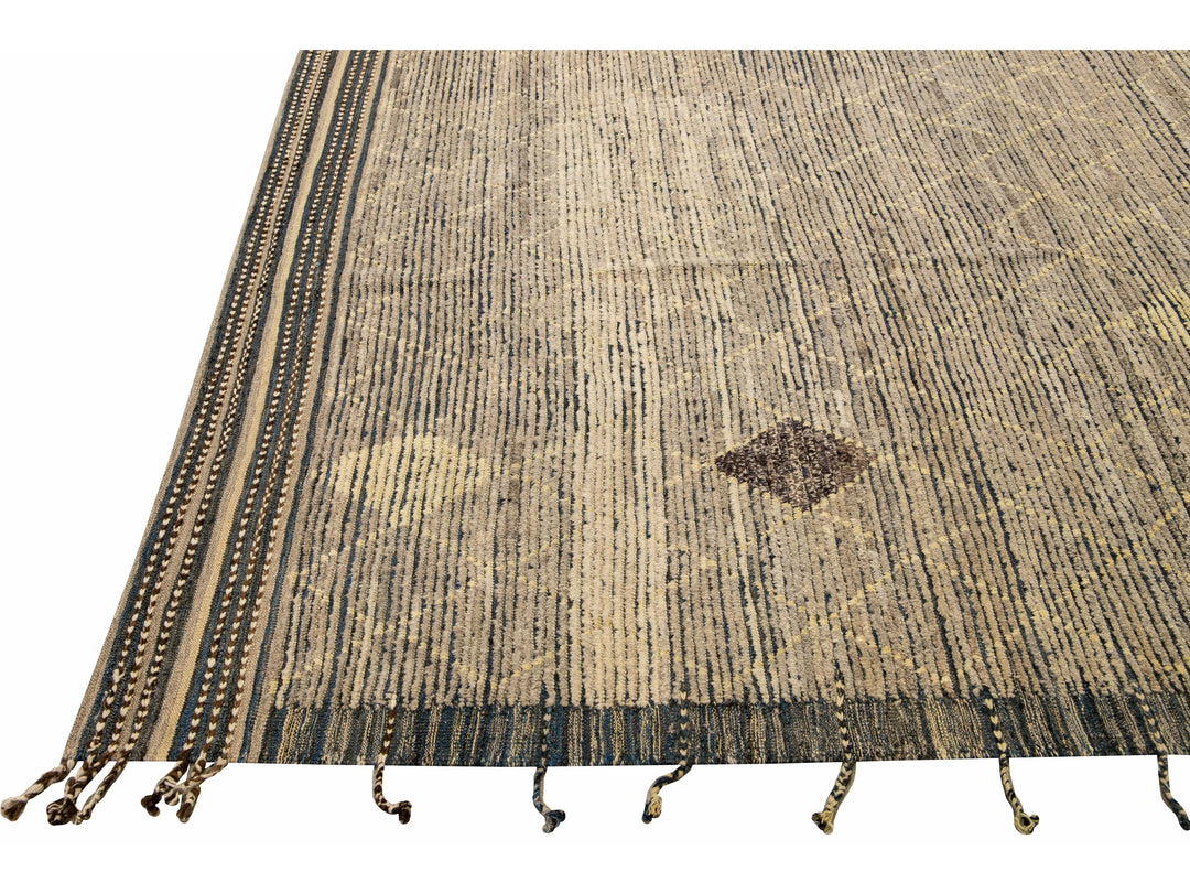 Modern Brown Moroccan Style Handmade Diamond Pattern Oversize Wool Rug